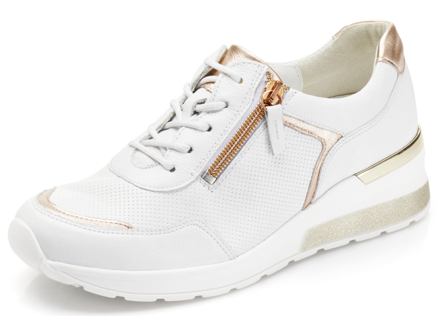 Waldläufer Schnürschuh aus interessantem Materialmix, Schuhgröße 4 1/2, Weiss-Roségold von Waldläufer