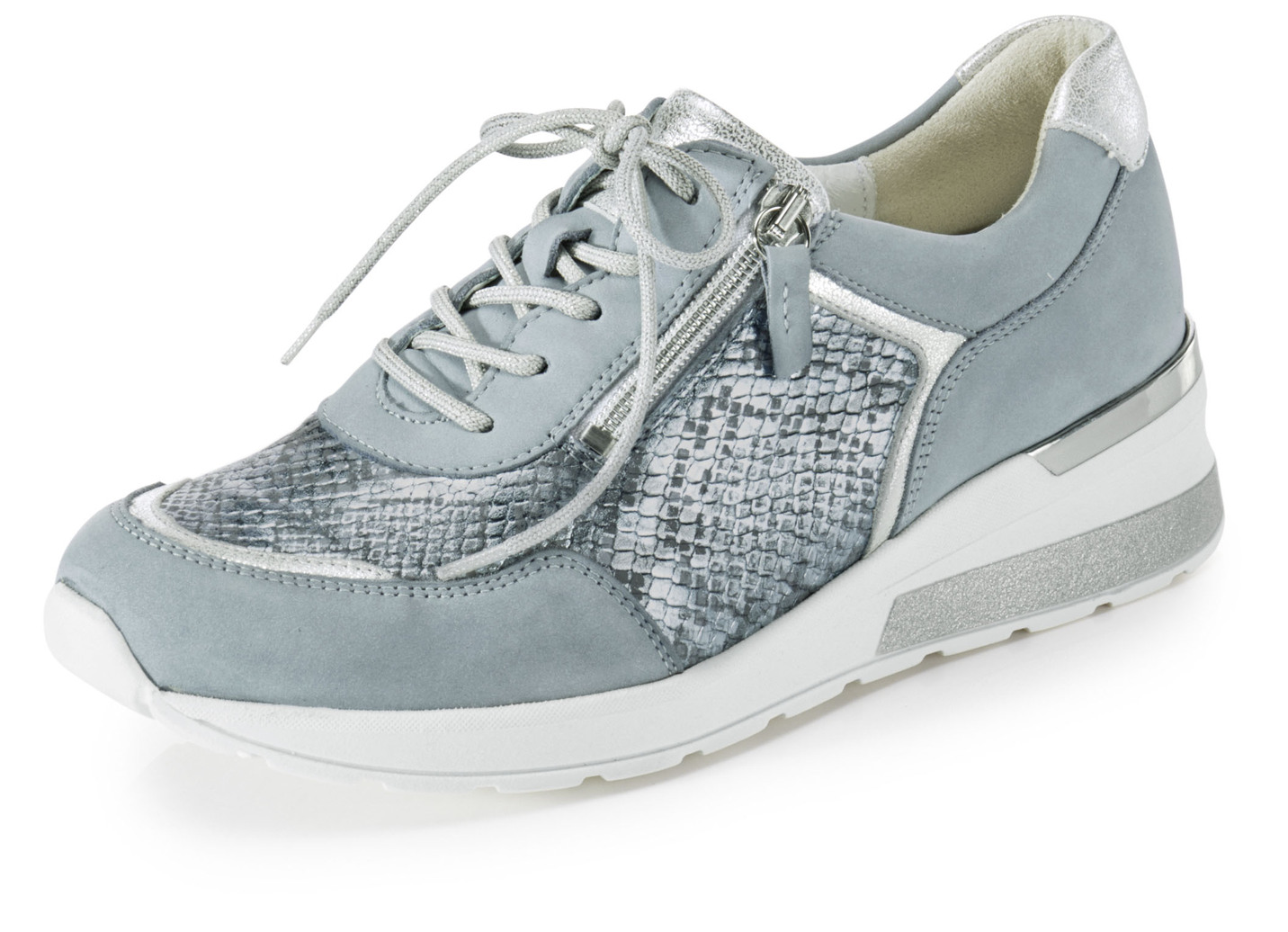 Waldläufer Schnürschuh aus interessantem Materialmix, Schuhgröße 5 1/2, Bleu-Mattsilber von Waldläufer