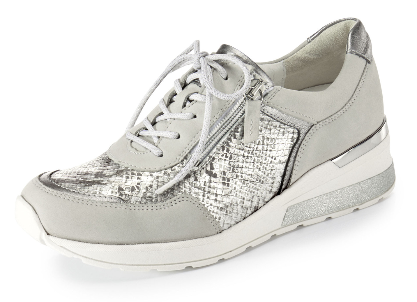 Waldläufer Schnürschuh aus interessantem Materialmix, Schuhgröße 5 1/2, Eisgrau-Silber von Waldläufer