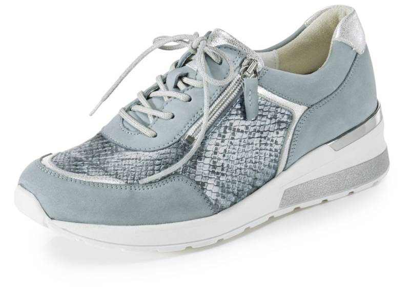 Waldläufer, bequeme Damen-Schnürschuhe, Weite H, mit herausnehmbarem Fußbett, Schuhgröße 8, Bleu-Mattsilber von Waldläufer