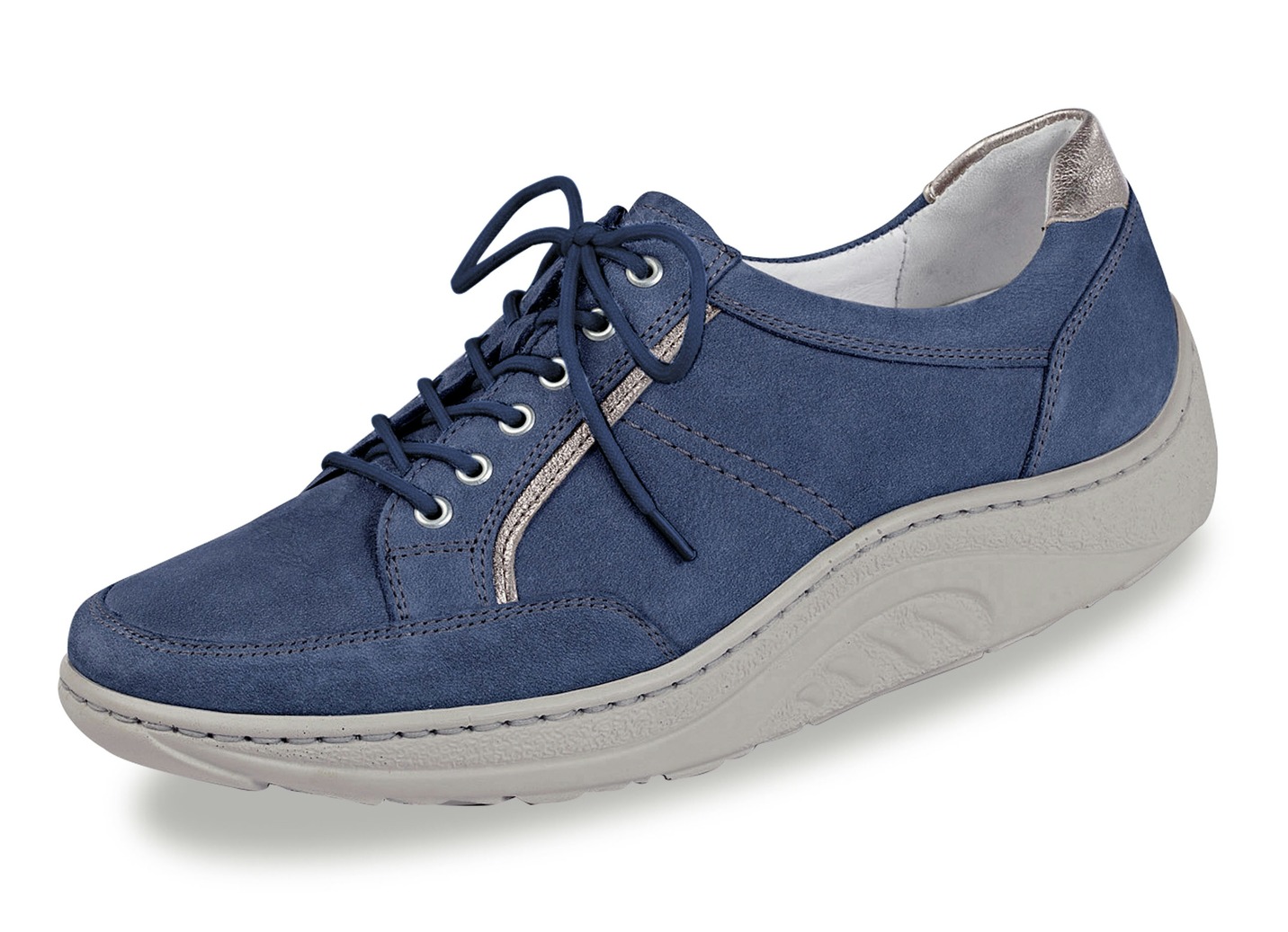 Waldläufer Schnürschuh mit edlen Metallicleder-Einsätzen, Jeansblau, Schuhgröße 4 von Waldläufer