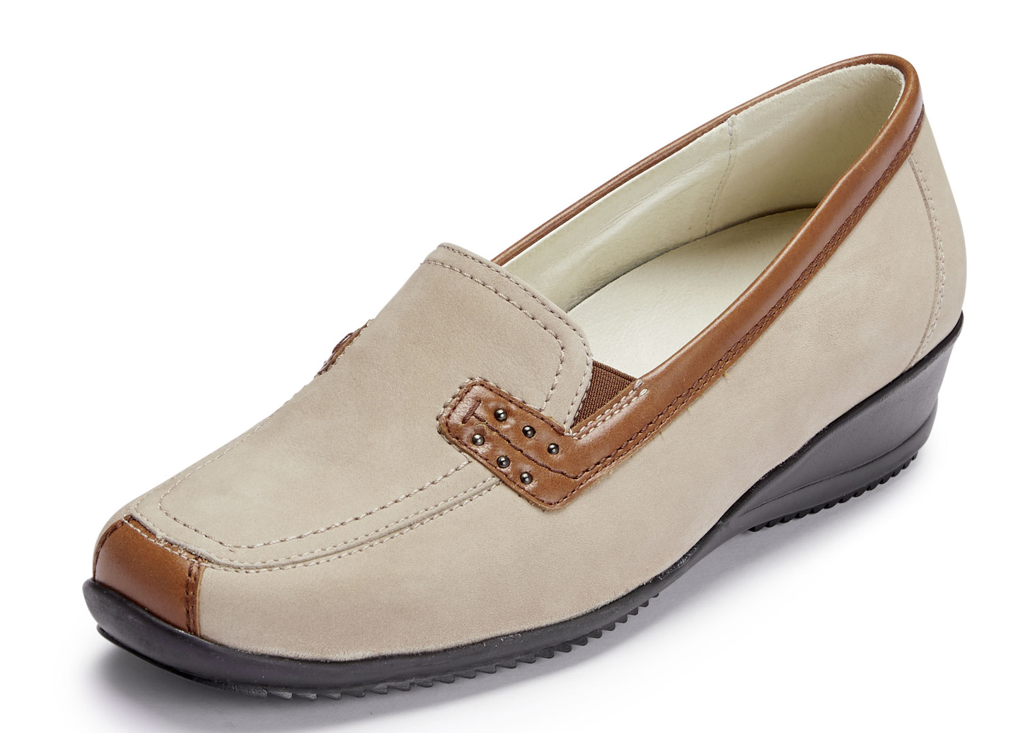 Waldläufer Slipper mit Ziernieten und seitlichen Gummizügen, Schuhgröße 3 1/2, Beige-Cognac von Waldläufer