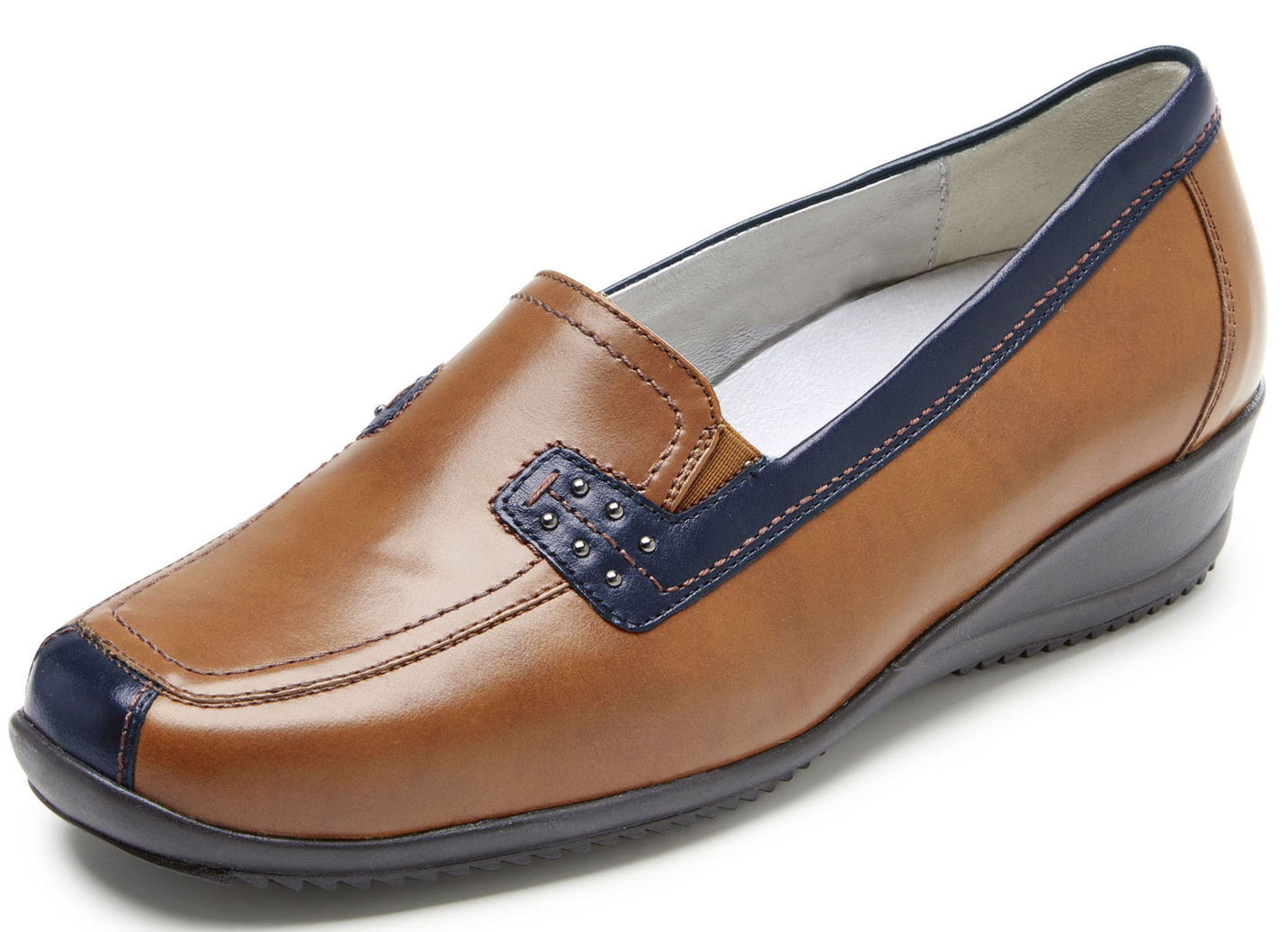 Waldläufer Slipper mit Ziernieten und seitlichen Gummizügen, Schuhgröße 4, Cognac-Blau von Waldläufer