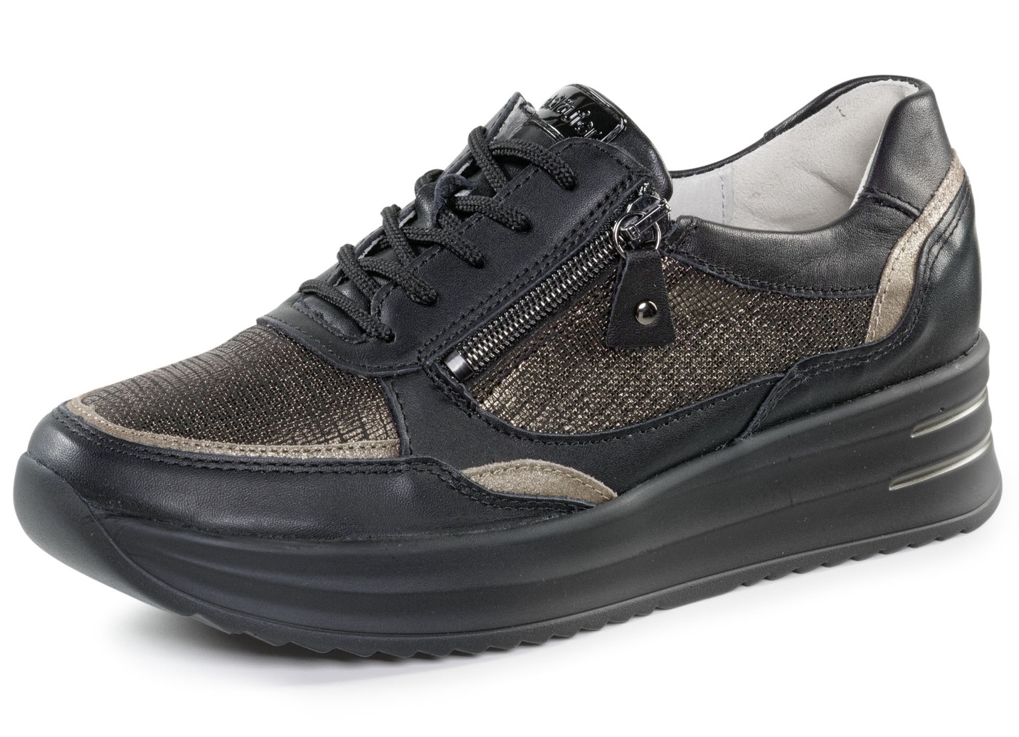 Waldläufer Sneaker mit schimmernd geprägten Einsätzen, Schuhgröße 4, Schwarz-Bronze von Waldläufer