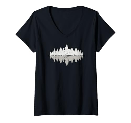 Damen Bäume See Spiegelung Natur Landschaft Förster T-Shirt mit V-Ausschnitt von Waldrand Landschaft Natur Bäume