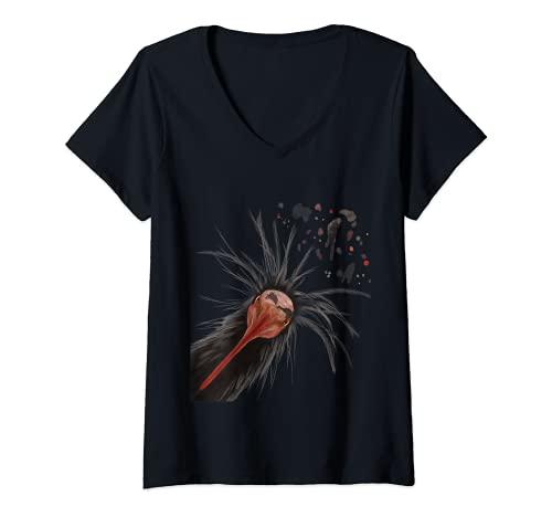 Damen Neugieriger Waldrapp Vogel T-Shirt mit V-Ausschnitt Damen Neugieriger Waldrapp Vogel T-Shirt mit V-Ausschnitt von Waldrapp Geschenke