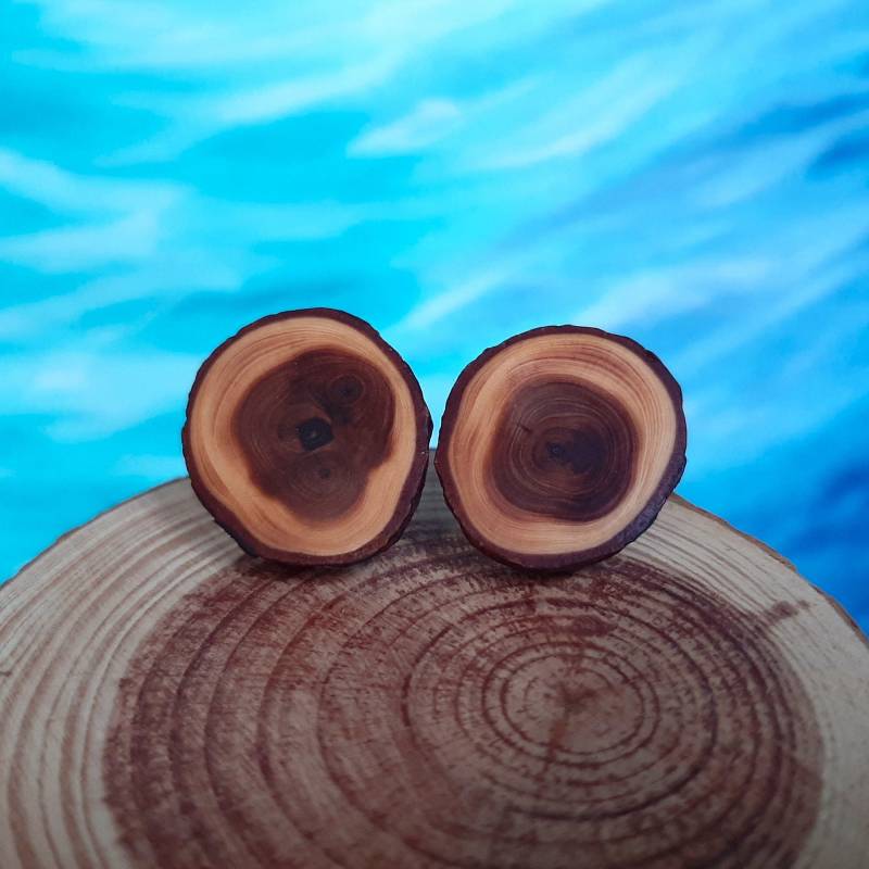 Großes Ohrstecker-Paar Aus Eibenholz, Handgefertigter Naturschmuck Großes Ohrstecker-Paar Aus Eibenholz, Handgefertigter Naturschmuck von Waldschnuppe