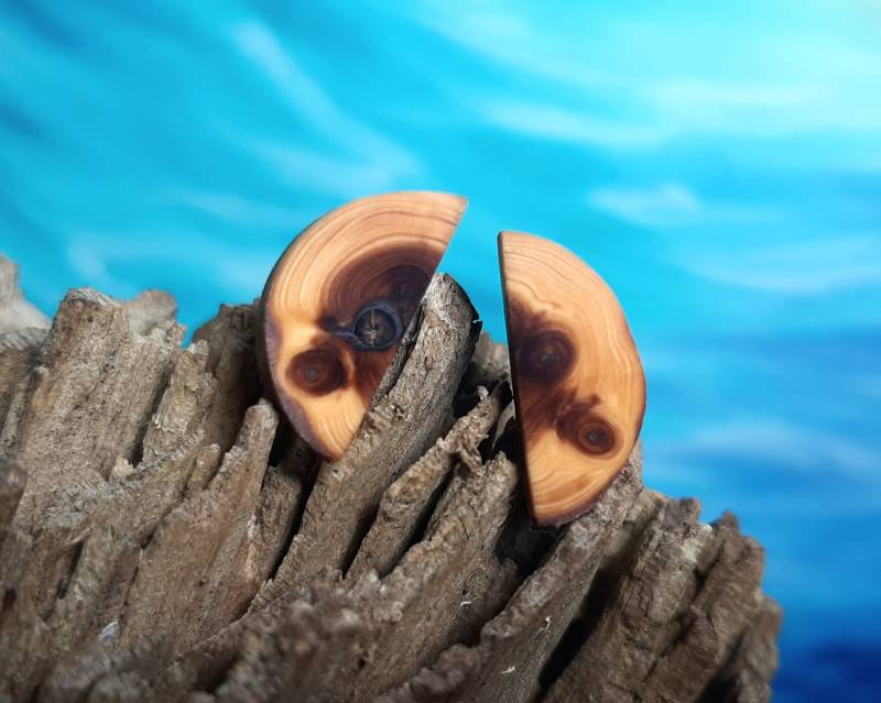 Handgefertigte Ohrstecker Aus Eibenholz in Form Eines Halbkreises 18x8x4mm Handgefertigte Ohrstecker Aus Eibenholz in Form Eines Halbkreises 18x8x4mm von Waldschnuppe