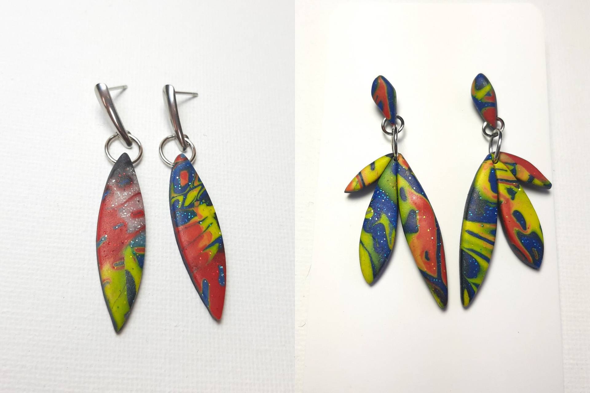 Knallig Bunte Ohrstecker Aus Polymerton in Ein - Oder Dreiblättriger Form, Leichte Mit Kunstvollen Anhängern Knallig Bunte Ohrstecker Aus Polymerton in Ein - Oder Dreiblättriger Form, Leichte Mit Kunstvollen Anhängern von Waldschnuppe