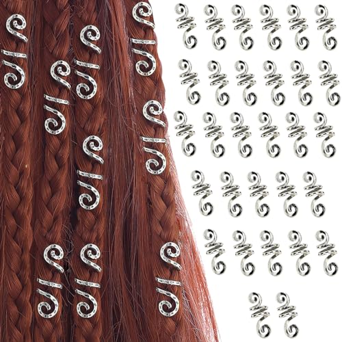 Waldspring 30 Stück Dreadlocks Schmuck Haarringe,Tube Clips für Haar Zubehör, Metall Braids Schmuck Haarperlen, Geeignet für Männer, Mädchen, Teenager, Gold/Silber (Silber) von Waldspring