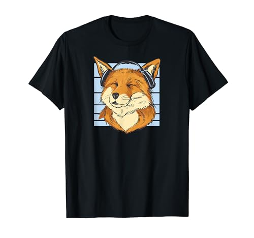 Baby Fuchs mit Kopfhörer blauer Hintergrund Anime, Tier T-Shirt von Waldtier Meme, Füchse Geschenke, lustige Sprüche