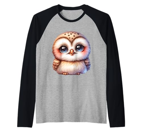 Niedliche Eule mit großen Augen für Kinder Raglan Niedliche Eule mit großen Augen für Kinder Raglan von Waldtiere Kinder Tiermotive Eulenliebhaber
