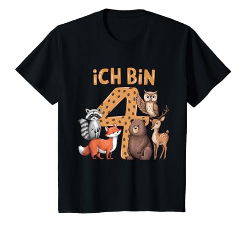 Kinder 4. Geburtstag Waldtiere Wald Tiere Reh Bär Geburtstags T-Shirt Kinder 4. Geburtstag Waldtiere Wald Tiere Reh Bär Geburtstags T-Shirt von Waldtiere Kindergeburtstag Geburtstag Geschenk