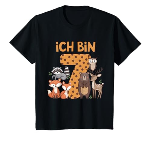 Kinder 7. Geburtstag Waldtiere Wald Tiere Reh Bär Geburtstags T-Shirt von Waldtiere Kindergeburtstag Geburtstag Geschenk