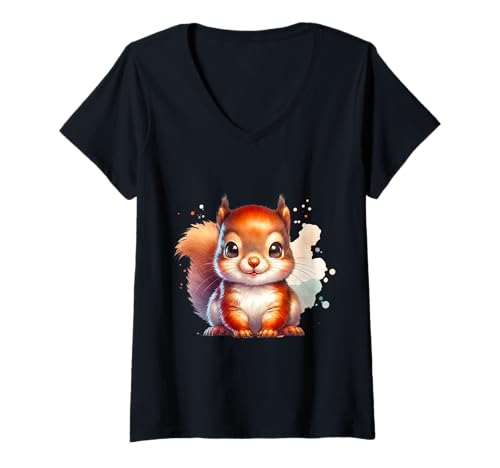 Damen Lustiges Eichhörnchen Kinder Tiermotiv T-Shirt mit V-Ausschnitt Damen Lustiges Eichhörnchen Kinder Tiermotiv T-Shirt mit V-Ausschnitt von Waldtiere Naturfreunde Geschenkideen Kinder