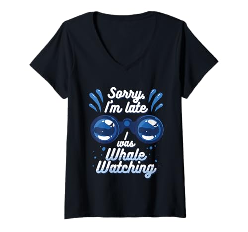 Damen Walbeobachtung I was Whale Watching T-Shirt mit V-Ausschnitt von Wale Walfisch Walbeobachtung Walbeobachter
