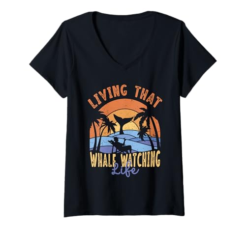 Damen Walbeobachtung Living That Whale Watching Life T-Shirt mit V-Ausschnitt von Wale Walfisch Walbeobachtung Walbeobachter