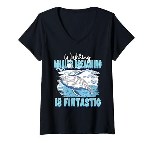 Damen Walbeobachtung Watching Whales Breaching is fintastic T-Shirt mit V-Ausschnitt Damen Walbeobachtung Watching Whales Breaching is fintastic T-Shirt mit V-Ausschnitt von Wale Walfisch Walbeobachtung Walbeobachter