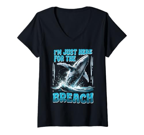 Damen Walbeobachtung Whale Watching Just Here for The Breach T-Shirt mit V-Ausschnitt Damen Walbeobachtung Whale Watching Just Here for The Breach T-Shirt mit V-Ausschnitt von Wale Walfisch Walbeobachtung Walbeobachter