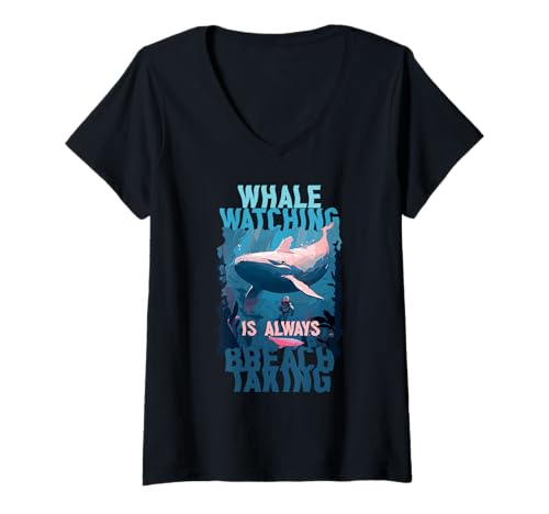 Damen Walbeobachtung Whale Watching is Always Breach-Taking T-Shirt mit V-Ausschnitt von Wale Walfisch Walbeobachtung Walbeobachter