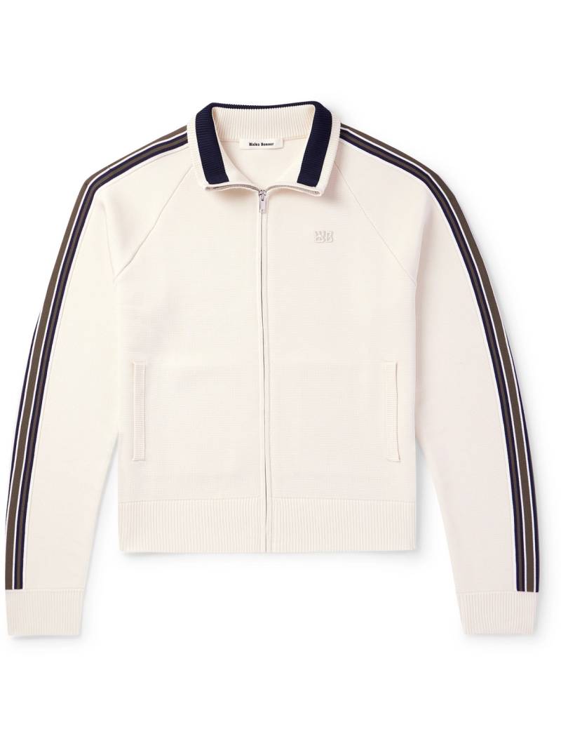 WALES BONNER - Striped Logo-Embroidered Waffle-Knit Track Jacket - Men - Neutrals - XS von WALES BONNER