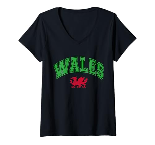 Damen Wales Flagge T-Shirt mit V-Ausschnitt Damen Wales Flagge T-Shirt mit V-Ausschnitt von Wales Designs.