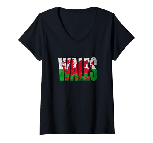 Damen Wales Gifts, Drachen-Cymru-Souvenirs, Kleidung, Retro-Design T-Shirt mit V-Ausschnitt Damen Wales Gifts, Drachen-Cymru-Souvenirs, Kleidung, Retro-Design T-Shirt mit V-Ausschnitt von Wales Gifts and Apparel