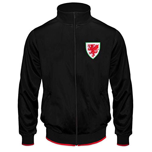 Wales FAW - Herren Trainingsjacke im Retro-Design - Offizielles Merchandise - Geschenk für Fußballfans - Schwarz - L von Wales