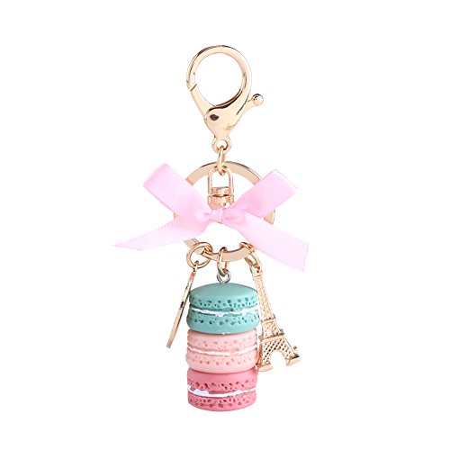 Walfront Bunte Nette Macaron Keychain Ring Eiffelturm Macaron Charme Schlüsselbund Tasche Geldbörse Dekoration für Kinder Geburtstagsgeschenk(Grün) von Walfront