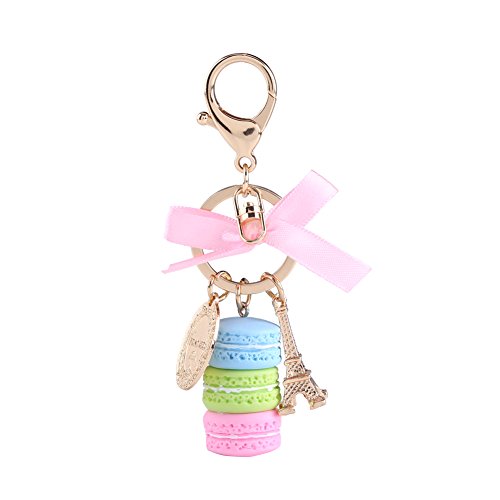 Walfront Bunte Nette Macaron Keychain Ring Eiffelturm Macaron Charme Schlüsselbund Tasche Geldbörse Dekoration für Kinder Geburtstagsgeschenk(Lila) von Walfront