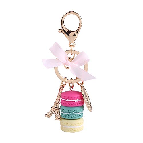 Schlüsselanhänger Paris Macaroon Eiffelturm Schlüssel Ringe Schlüsselbund Tasche Anhänger Bunte Gold Metall Schlüsselring Keychain tool für Damen Mädchen(Rose red) von Walfront