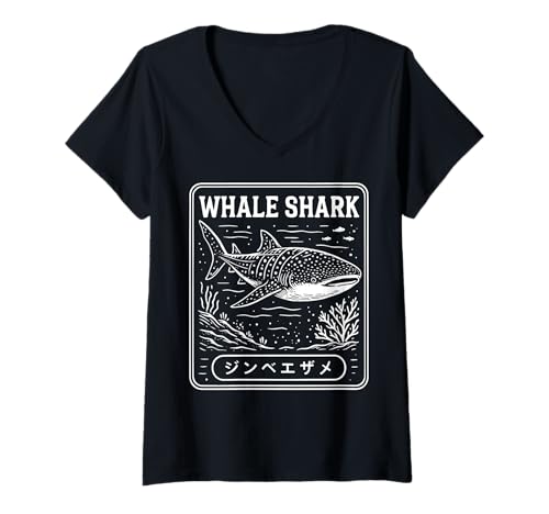 Damen Walhai Japanisch Ozean T-Shirt mit V-Ausschnitt Damen Walhai Japanisch Ozean T-Shirt mit V-Ausschnitt von Walhai Sporttaucher Meeresbiologe Ozean