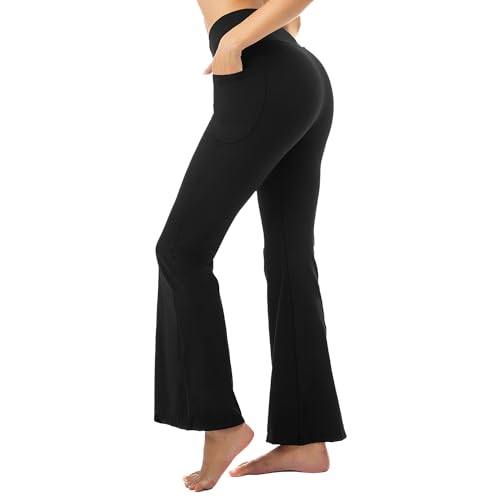 Walifrey Flare Leggings für Damen, hohe Taille, Yogahose mit Taschen, Glockenunterteil für Frauen, Schwarz, XX-Large von Walifrey