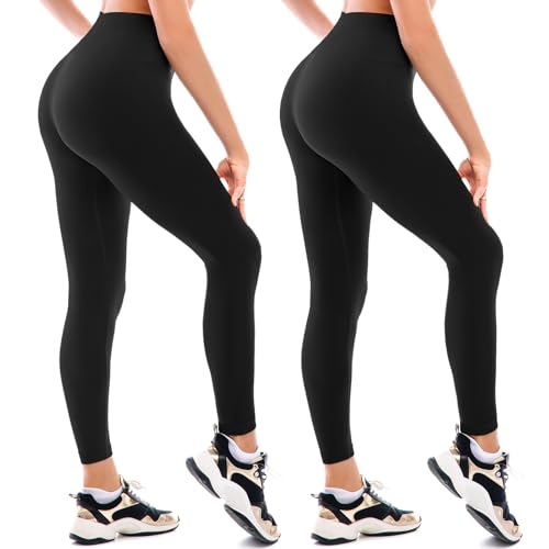 Walifrey Fleece gefütterte Leggings Frauen 2er-Pack, Frauen hohe Taille thermische warme Winter Leggings für Workout Black XXL von Walifrey