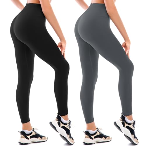 Walifrey Fleece gefütterte Leggings Frauen 2er-Pack, Frauen hohe Taille thermische warme Winter Leggings für Workout BlackGrey LXL von Walifrey