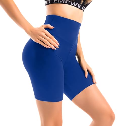 Walifrey Gym Shorts für Damen High Waisted，Weiche Kurze Sporthose Damen für Yoga Radlerhose Blau SM von Walifrey