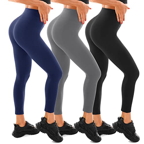 Walifrey Leggings Damen, High Waist Leggings für Damen Opak Leggings 3 Packung Marineblau/Grau/Schwarz XXL SM von Walifrey