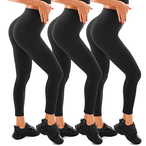 Walifrey Leggings Damen, High Waist Leggings für Damen Opak Leggings 3 Packung Schwarz SM von Walifrey