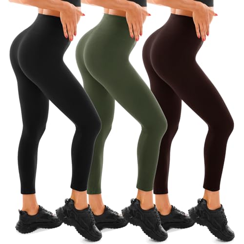 Walifrey Leggings Damen, High Waist Leggings für Damen Opak Schwarz/Armeegrün/Braun Leggings für Sport Gym Yoga LXL von Walifrey