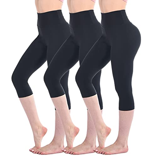 Walifrey Leggings Damen High Waist, 3/4 Leggings Blickdicht 3 Packung Schwarze für Sport Gym Yoga LXL von Walifrey