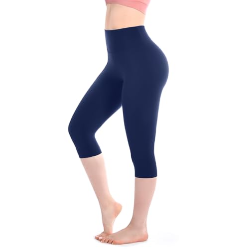 Walifrey Leggings Damen High Waist, 3/4 Leggings Blickdicht Marineblaue für Sport Gym Yoga SM von Walifrey