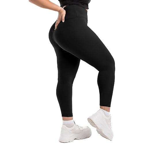 Walifrey Plus Size Leggings für Frauen, High Waist Opaque Tummy Control Leggings Schwarz XXL von Walifrey