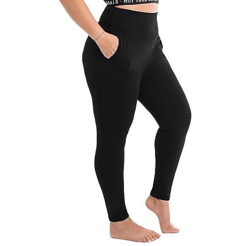 Walifrey Plus Size Leggings mit Taschen für Damen, High Waist Opaque Tummy Control Leggings Schwarz XXL von Walifrey