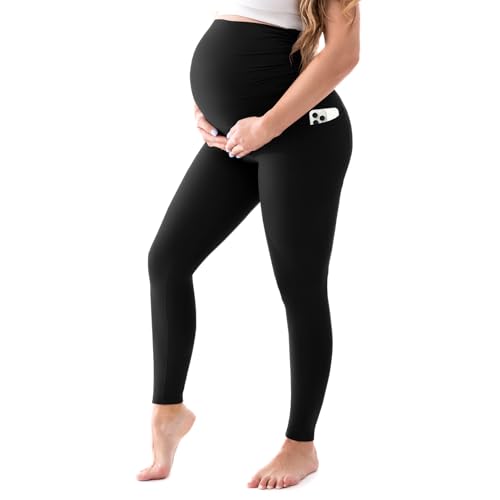 Walifrey Women's Maternity Leggings， High Waist Opaque Comfortable Black Pregnancy Leggings L von Walifrey