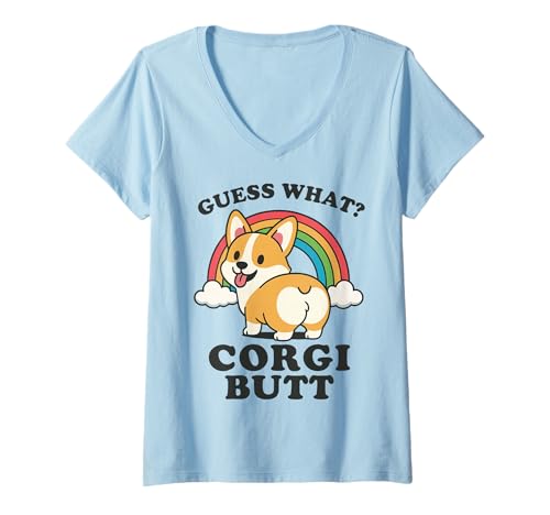 Damen Guess What Corgi Butt T-Shirt mit V-Ausschnitt Damen Guess What Corgi Butt T-Shirt mit V-Ausschnitt von Walisischer Corgi Niedlich Lustig