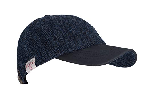 WALKER AND HAWKES Brungton - Basecap aus Harris-Tweed - Schirm aus Leder - Mitternachtsblau - Einheitsgröße von WALKER AND HAWKES