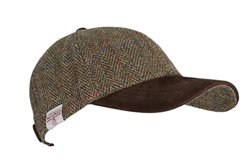 WALKER AND HAWKES Brungton - Basecap aus Harris-Tweed - Schirm aus Leder - Moosgrün - Einheitsgröße von WALKER AND HAWKES