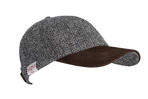 WALKER AND HAWKES Brungton - Basecap aus Harris-Tweed - Schirm aus Leder - Stahlgrau - Einheitsgröße von WALKER AND HAWKES