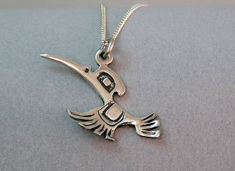 sterling Silber Kolibri Anhänger, Wachsverlust, Design 609 Ist 1 Zoll Lang Und 1/2 Breit. Kommt Mit Einer 18 Kette von WalkerGoldsmiths