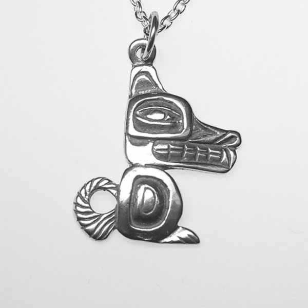 sterling Silber Wolf Anhänger, Wachsausschmelzverfahren, Design 619 Ist 1 Zoll Lang Und 3/4 Breit. Kommt Mit Einer 18 Kette von WalkerGoldsmiths